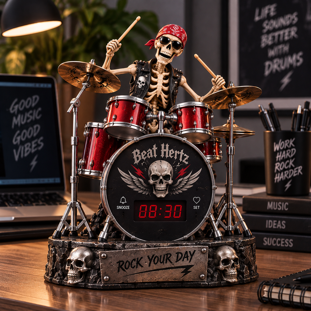 Metallic Skeleton Drummer Alarm Clock