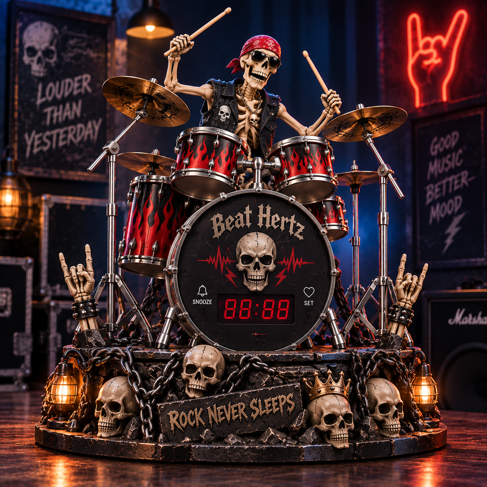 Metallic Skeleton Drummer Alarm Clock