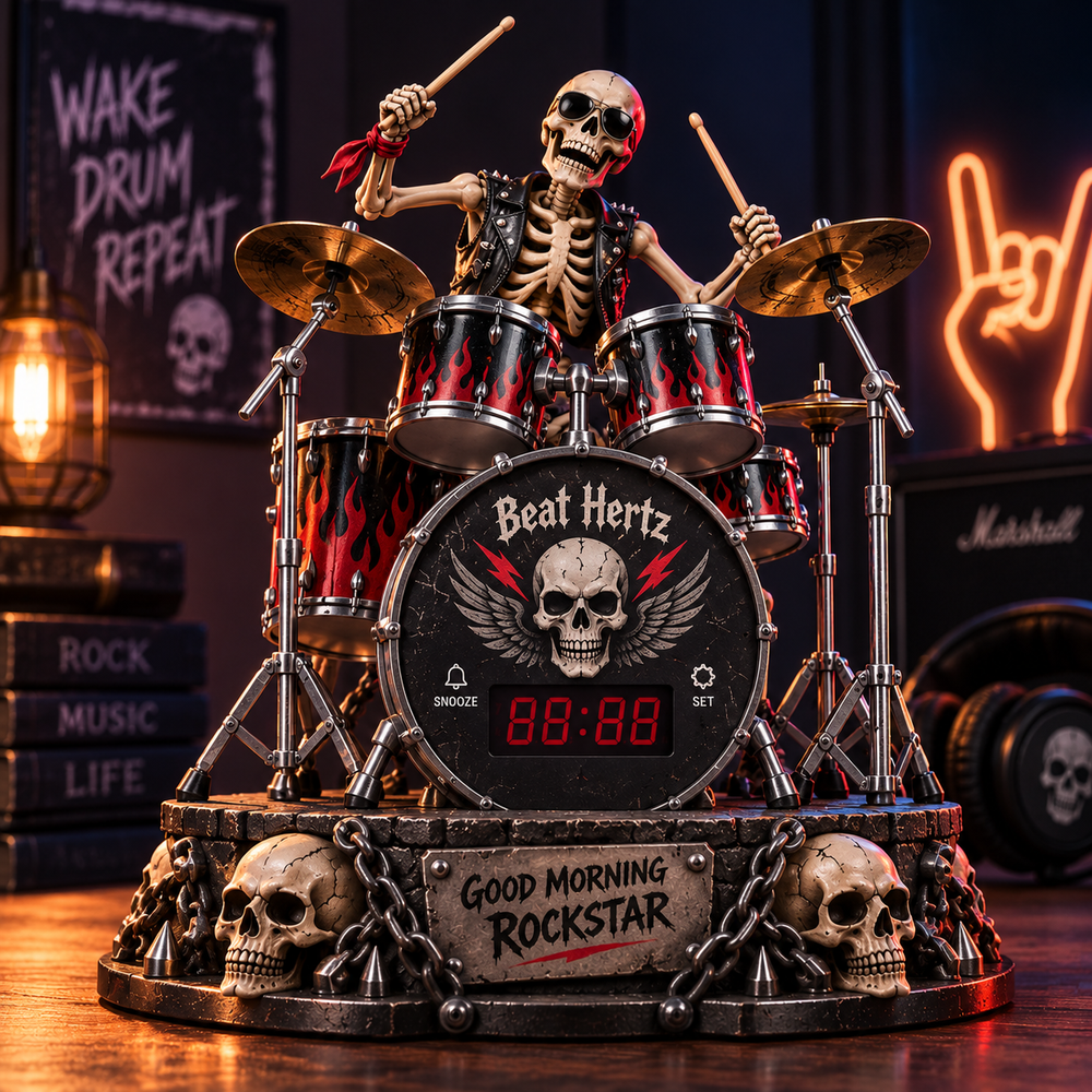 Metallic Skeleton Drummer Alarm Clock