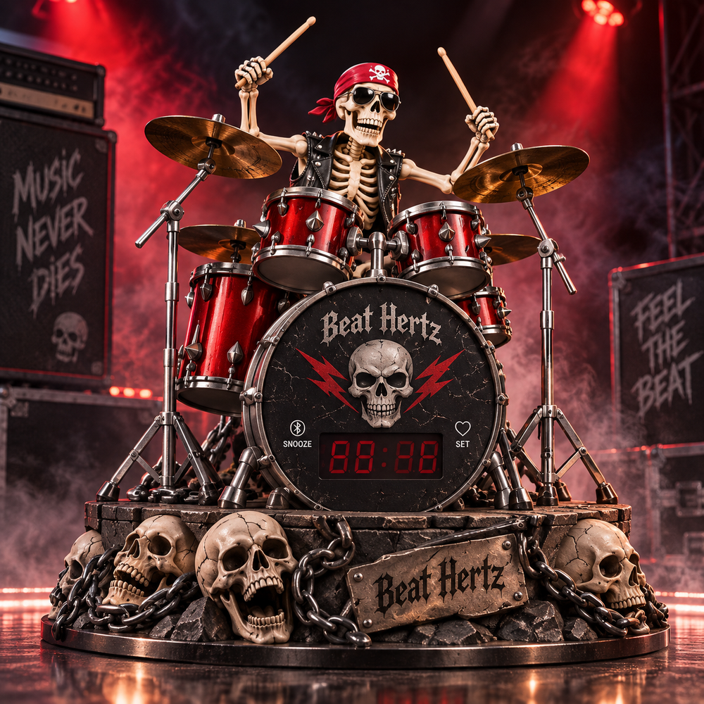 Metallic Skeleton Drummer Alarm Clock