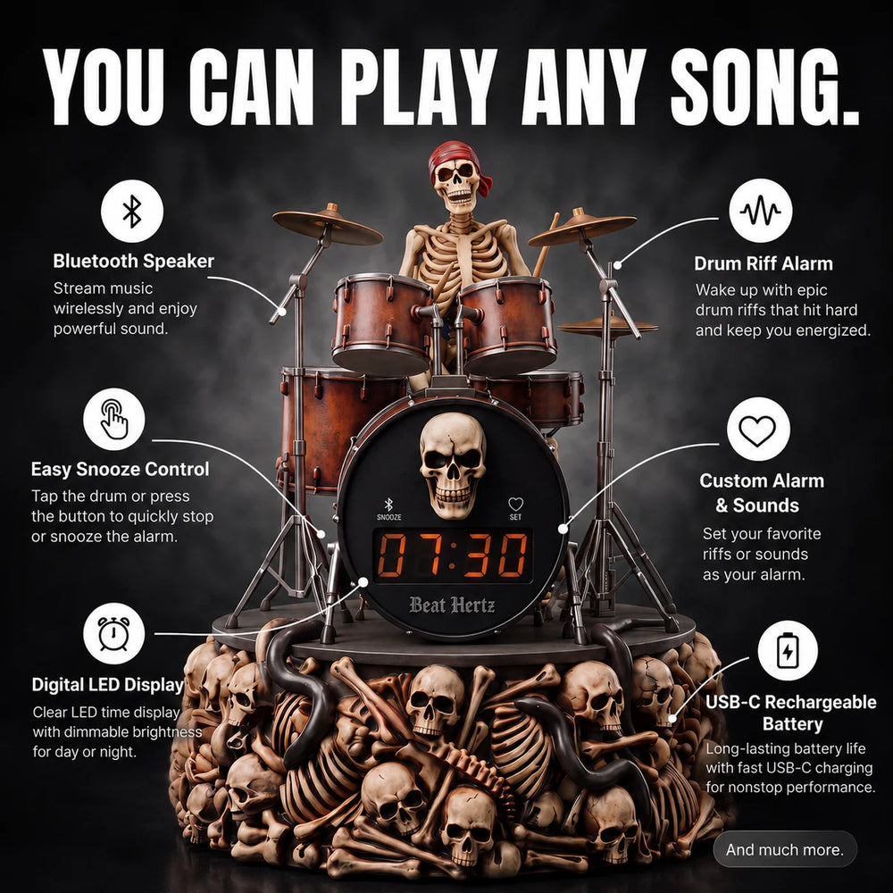 Metallic Skeleton Drummer Alarm Clock