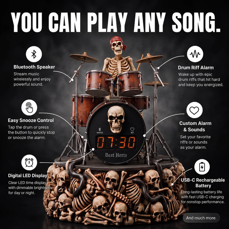 Metallic Skeleton Drummer Alarm Clock