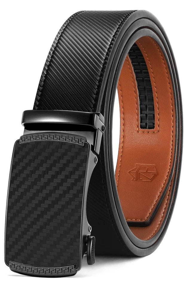 Leather Ratchet Belt With Adjustable Buckle