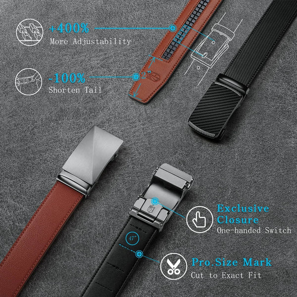 Leather Ratchet Belt With Adjustable Buckle