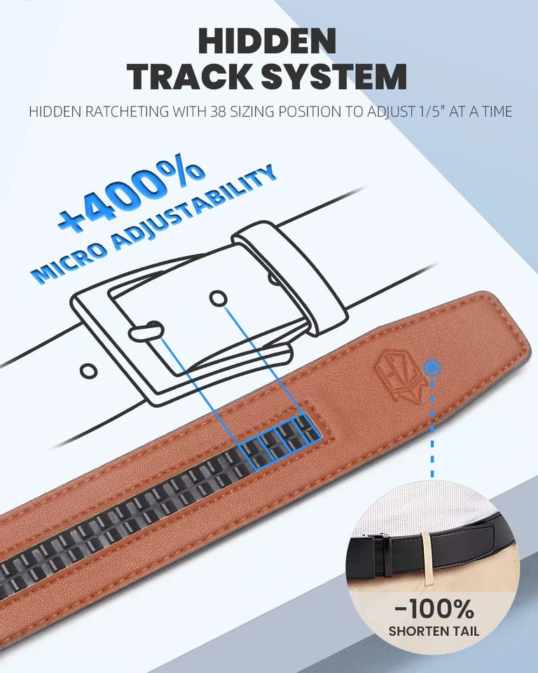 Leather Ratchet Belt With Adjustable Buckle