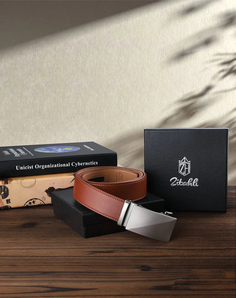 Leather Ratchet Belt With Adjustable Buckle
