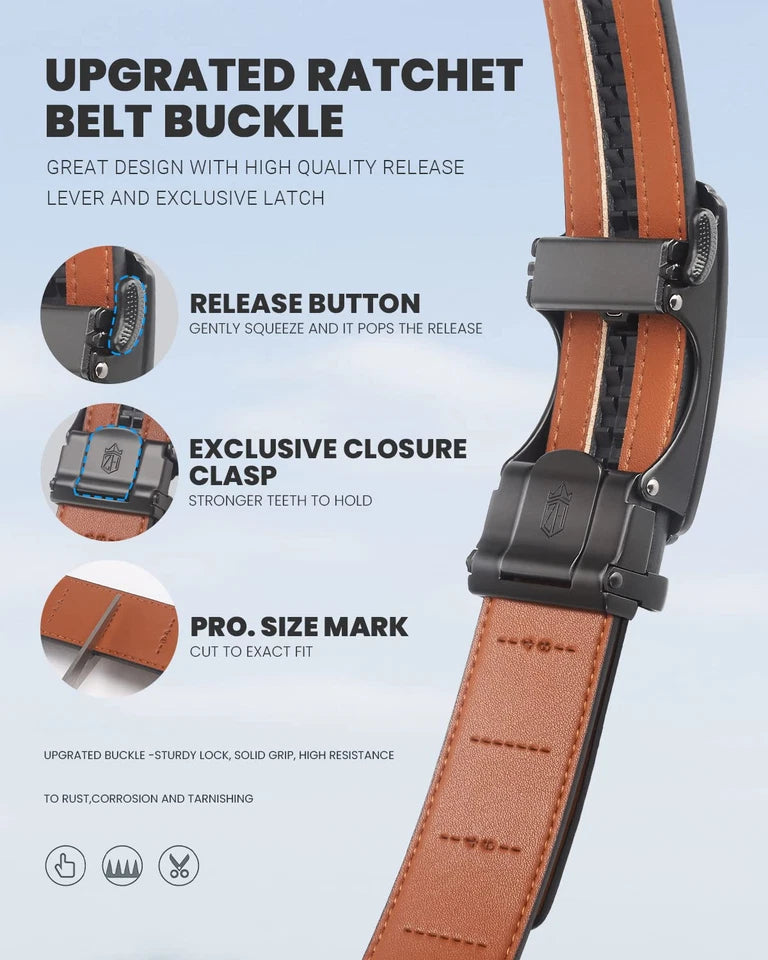Leather Ratchet Belt With Adjustable Buckle