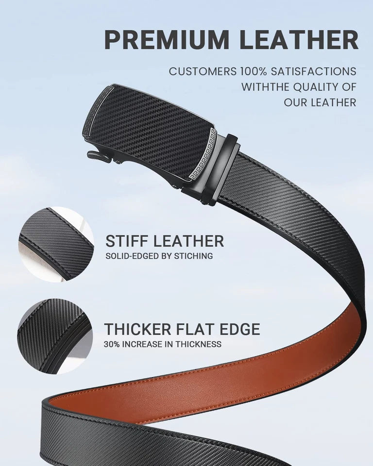 Leather Ratchet Belt With Adjustable Buckle