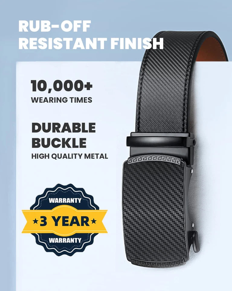 Leather Ratchet Belt With Adjustable Buckle