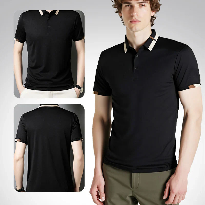 Men's Stretch Ice Silk Short Sleeve Lapel T-shirt