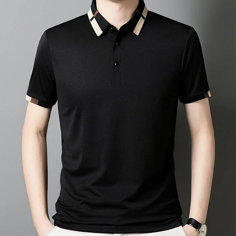 Men's Stretch Ice Silk Short Sleeve Lapel T-shirt