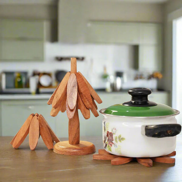Tree Shape Wooden Trivet (Set of 4)