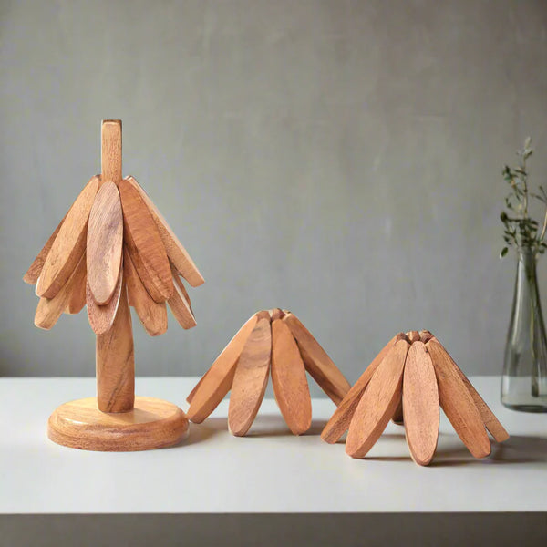 Tree Shape Wooden Trivet (Set of 4)